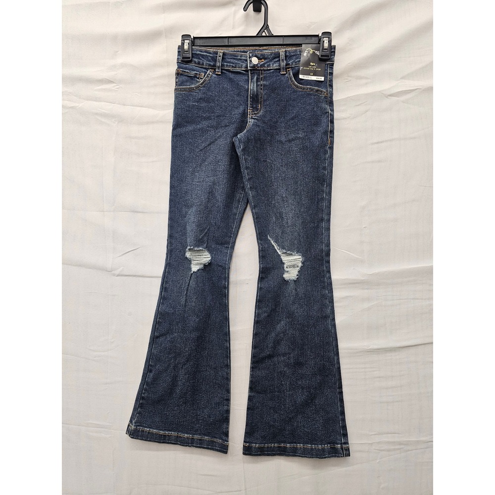 Art Class Girls Flare Low Rise Jeans Blue Cotton Blend Distressed Size 16